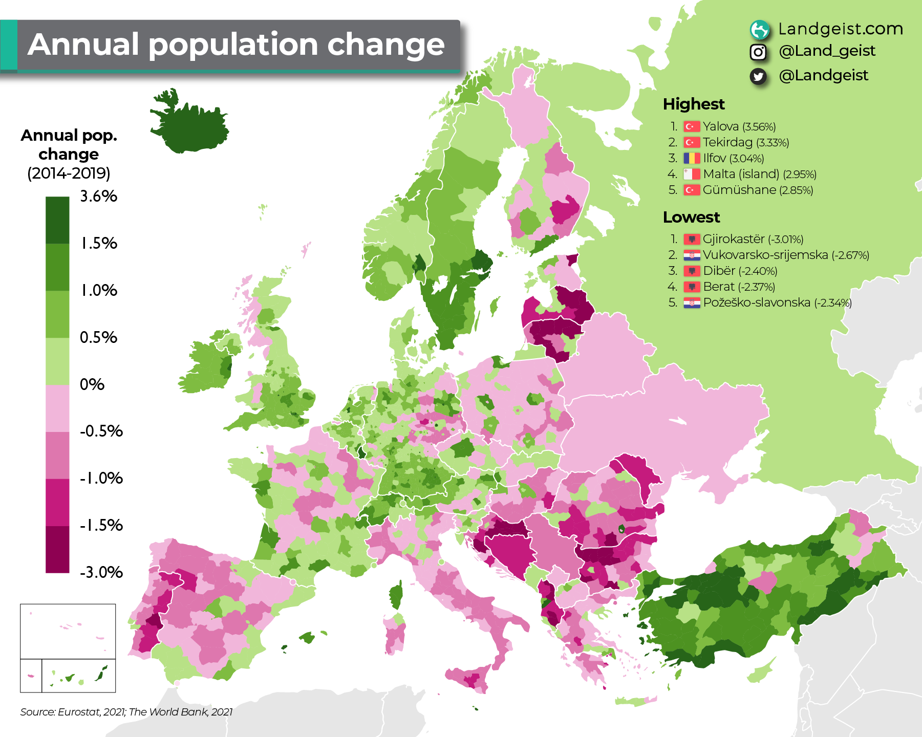 Map of Europe's population shifts