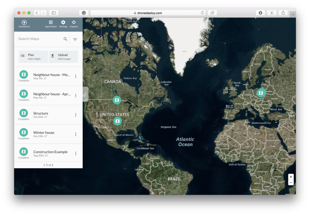 DroneDeploy main dashboard