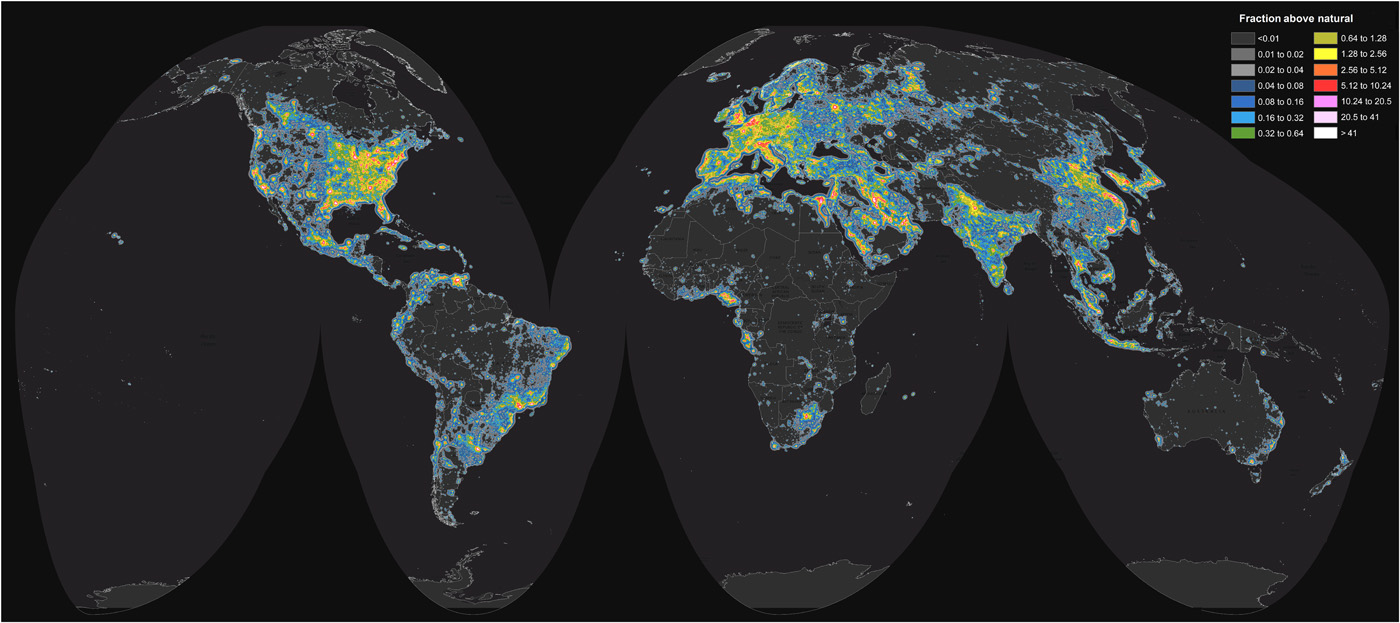 light pollution around the world