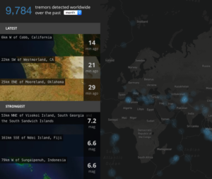 Map of earthquakes Mapbox Side pannel