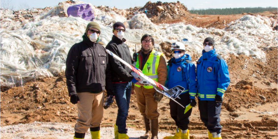 PrecisionHawk team with Texas A&M University’s Dr. Robin Murphy at the Bennett Industrial Landfill in Lockhart, SC