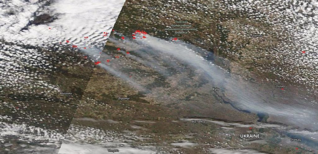 Chernobyl fire satellite photos