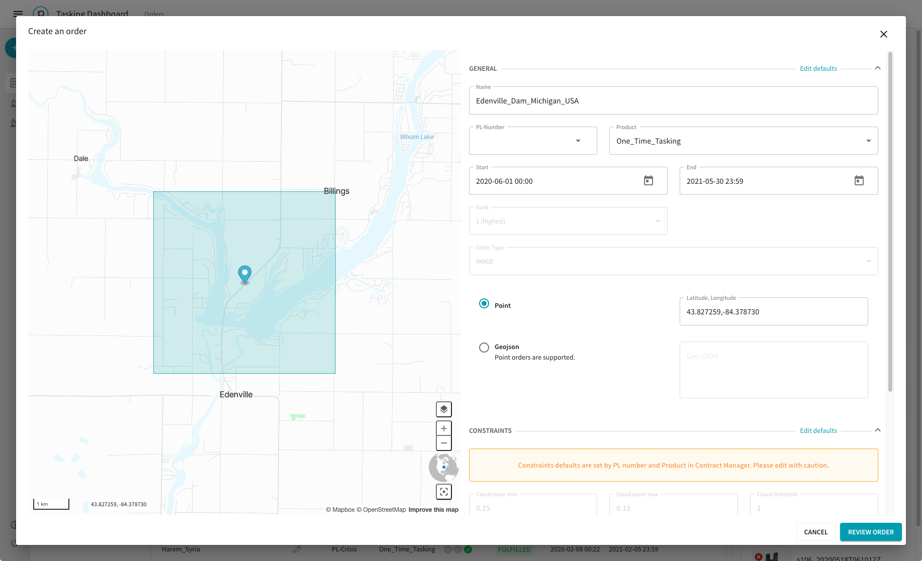 planet tasking dashboard