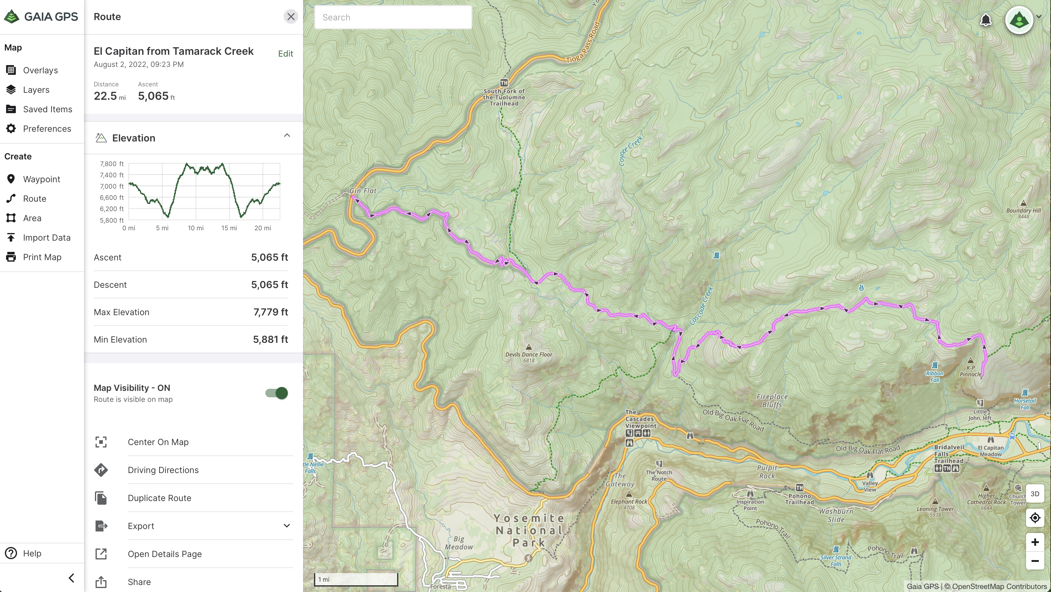 backpacking guide: GAIA GPS map editing page