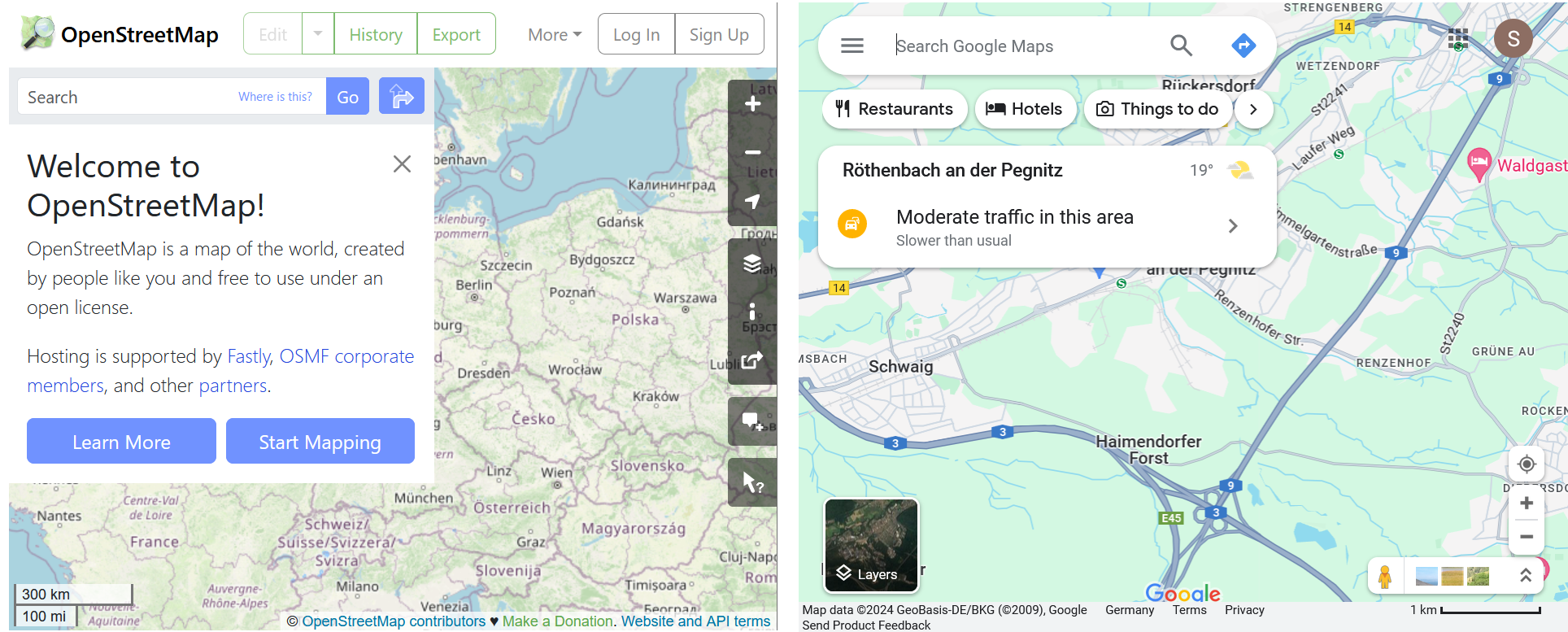 Google Maps and OpenStreetMap: The coexistence of two unequal siblings