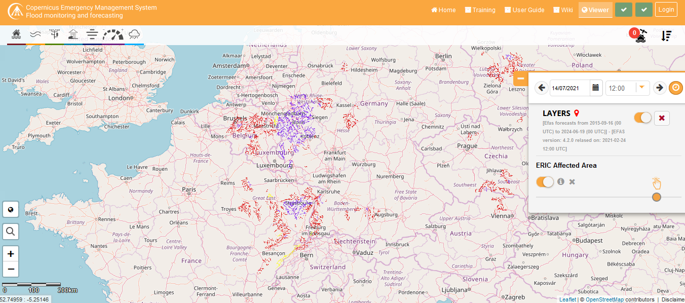 Mapping flood areas by Copernicus Emergency Management System (CEMS)