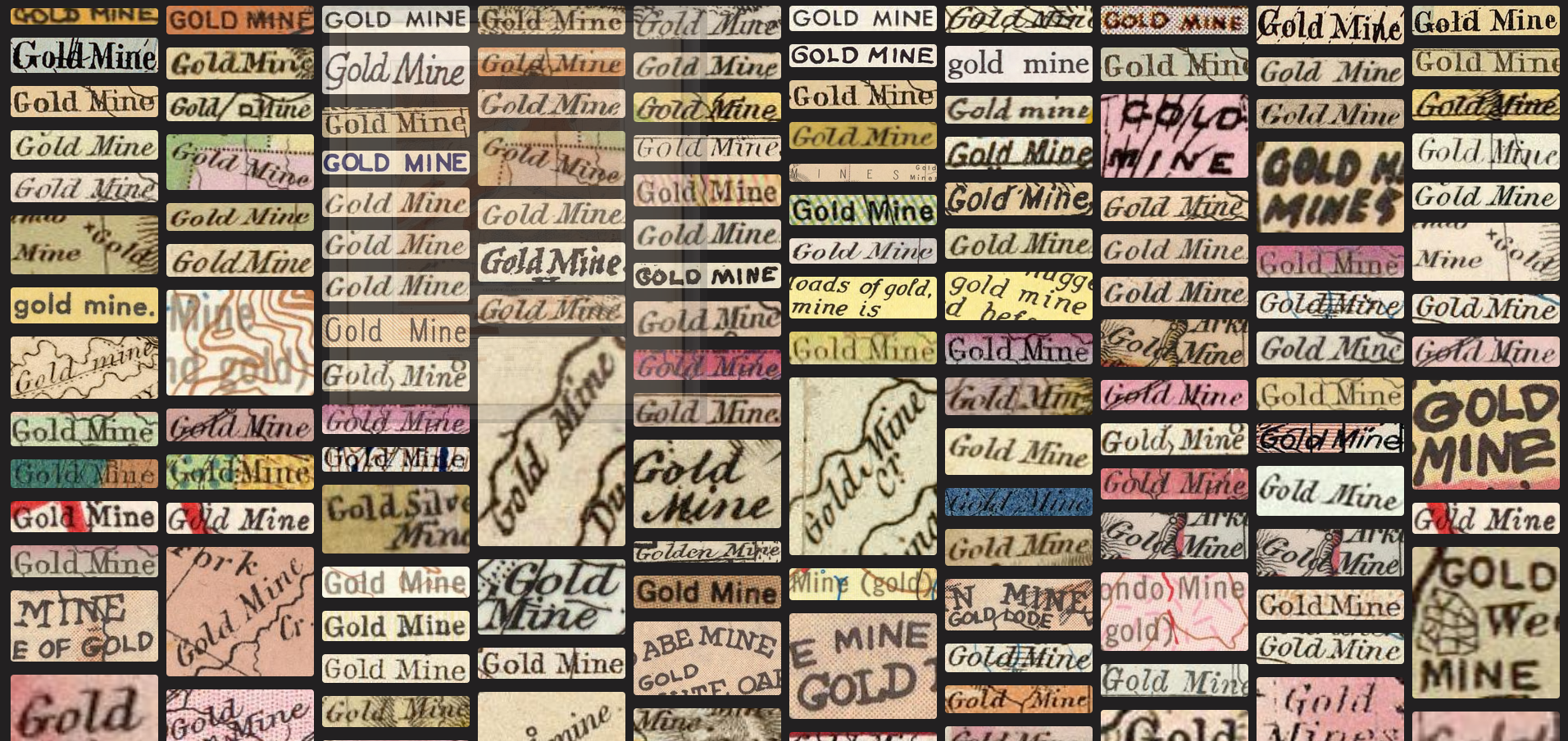The mozaic of labels. Source: David Rumsey Map Collection