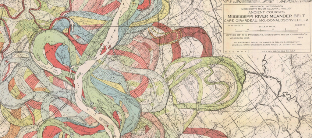 Mississippi River Meander Belt, 1944. Source: David Rumsey Map Collection