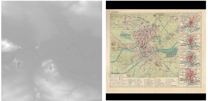 Output from QGIS: elevation map and georeferenced historical map