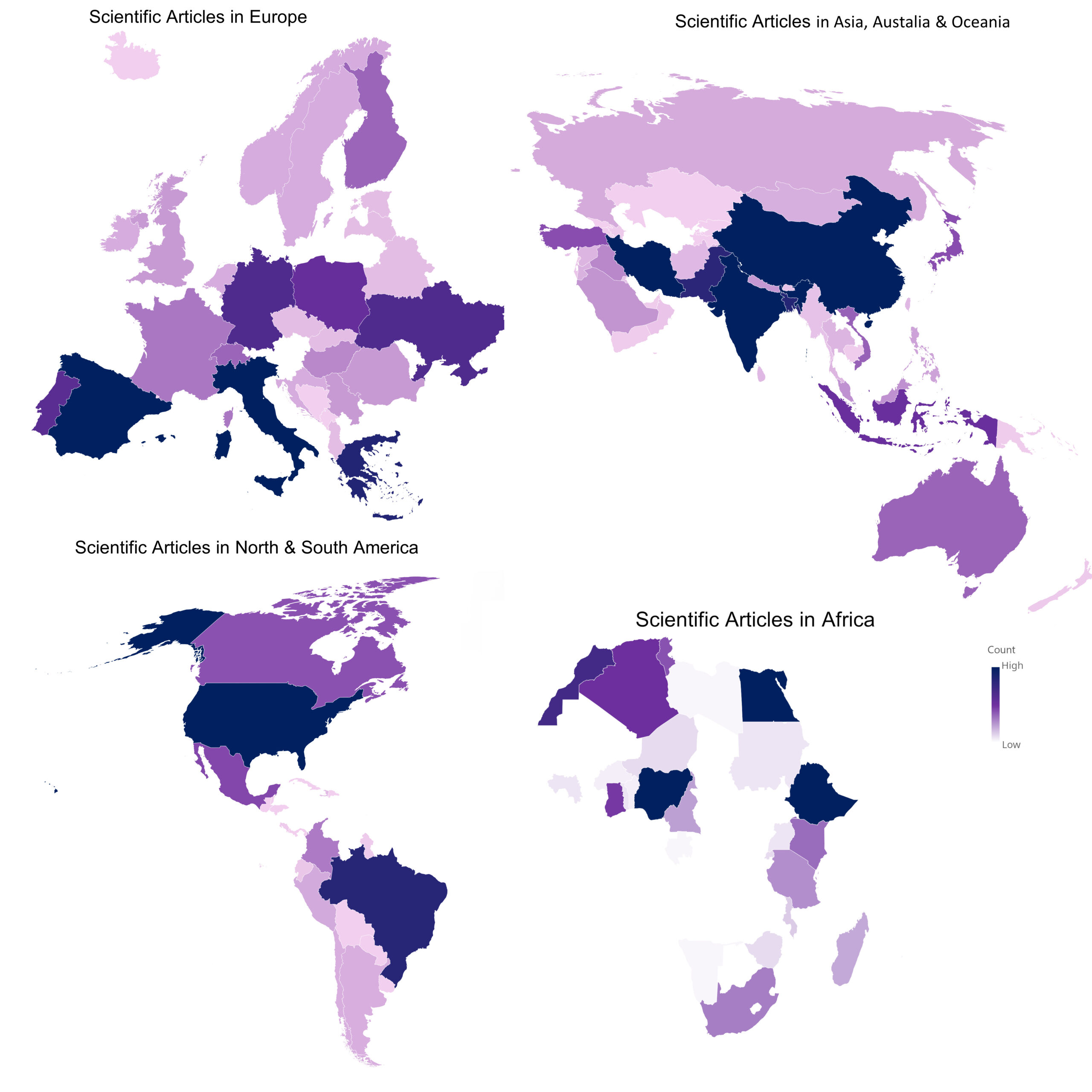 We created choropleth maps on the number of articles published by each country!