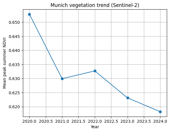 Munich vegetation trend graph