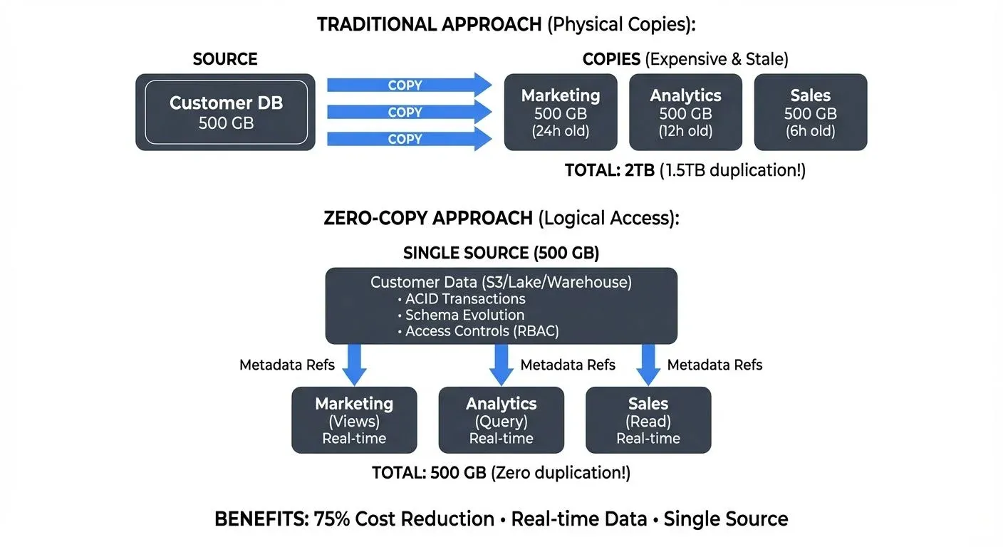 Traditional vs. zero-copy data sharing. Source: Conduktor