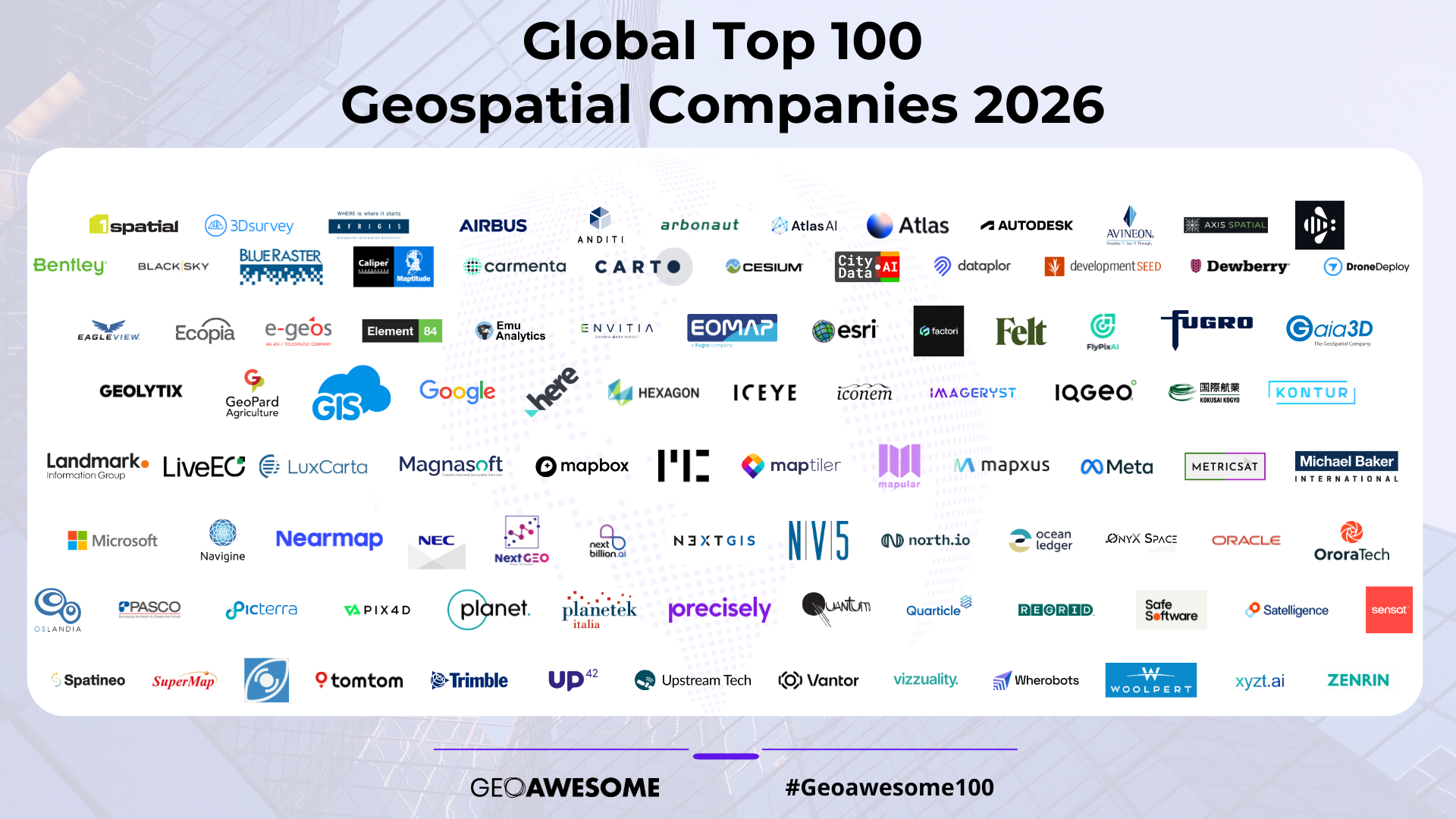 Global Top 100 Geospatial Companies 2026 Edition Geoawesome Global Top 100 Geospatial Companies 2026 Horizontal Logo Map 