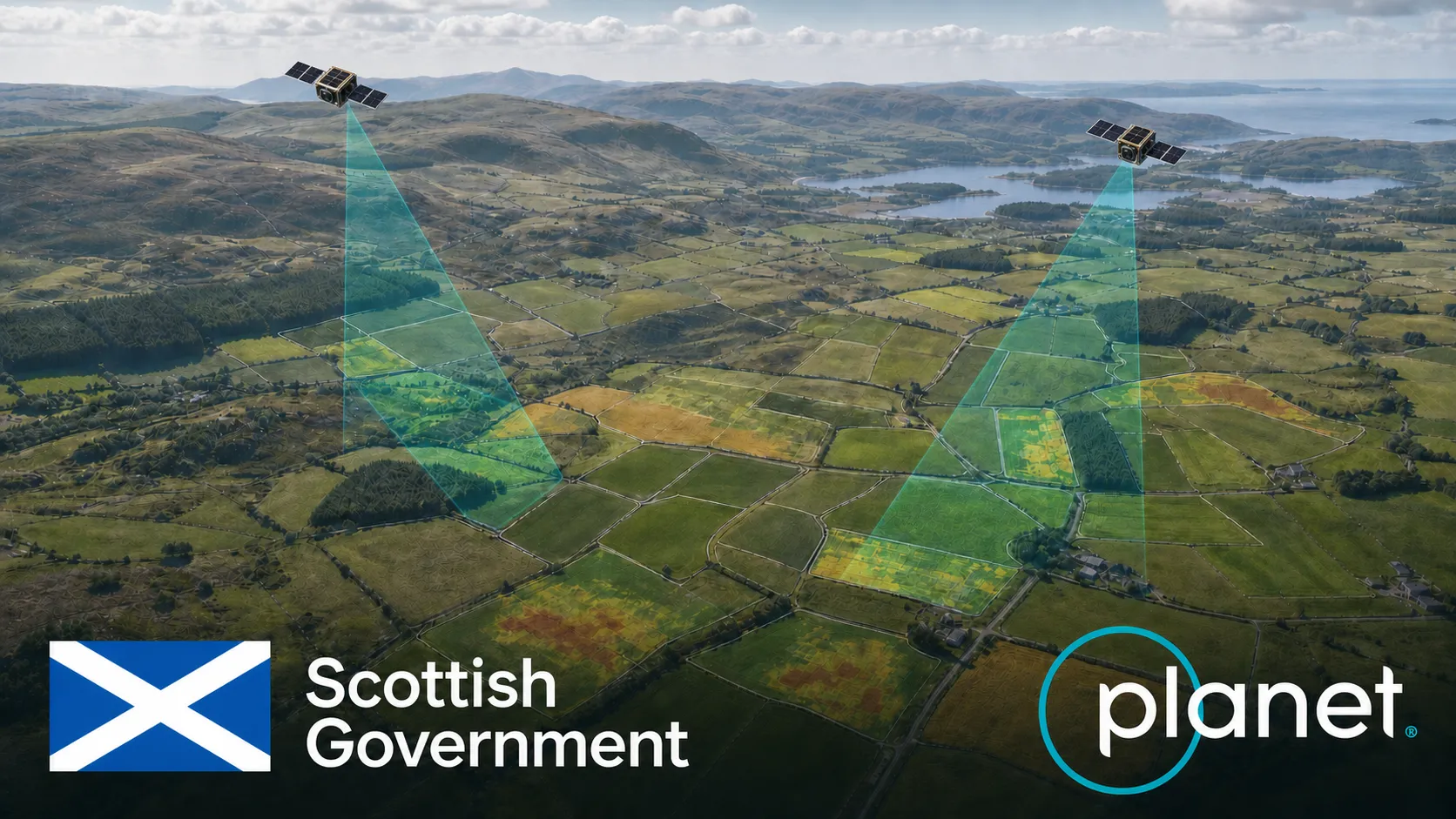 Planet satellites scanning agricultural land in Scotland