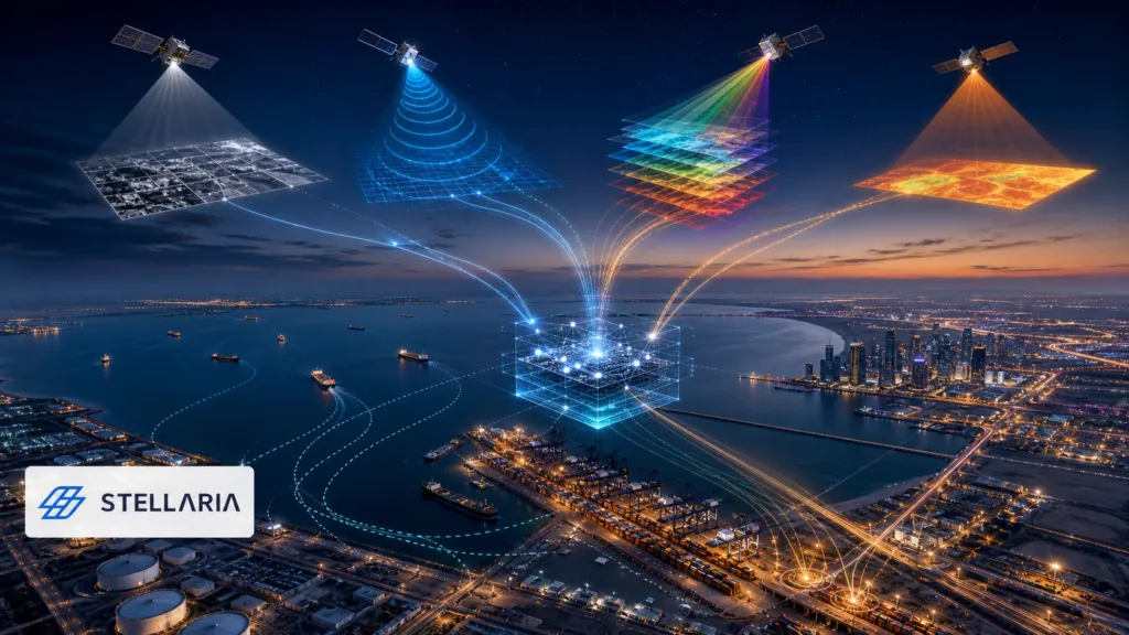 Stellaria geospatial AI platform analyzing satellite imagery across the Gulf