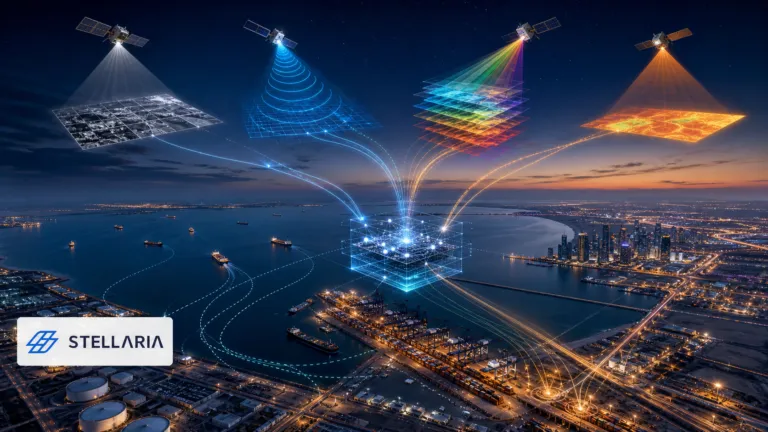 Stellaria geospatial AI platform analyzing satellite imagery across the Gulf