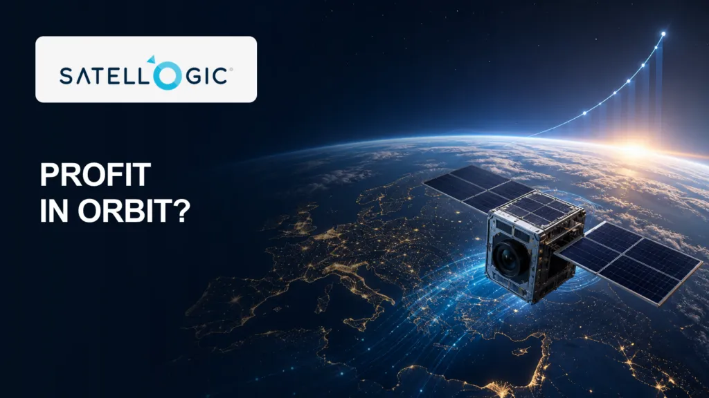 Satellogic satellite over Europe with rising performance chart