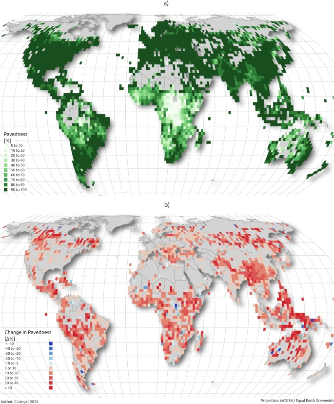 Global maps of road pavedness in 2024 and change between 2020 and 2024