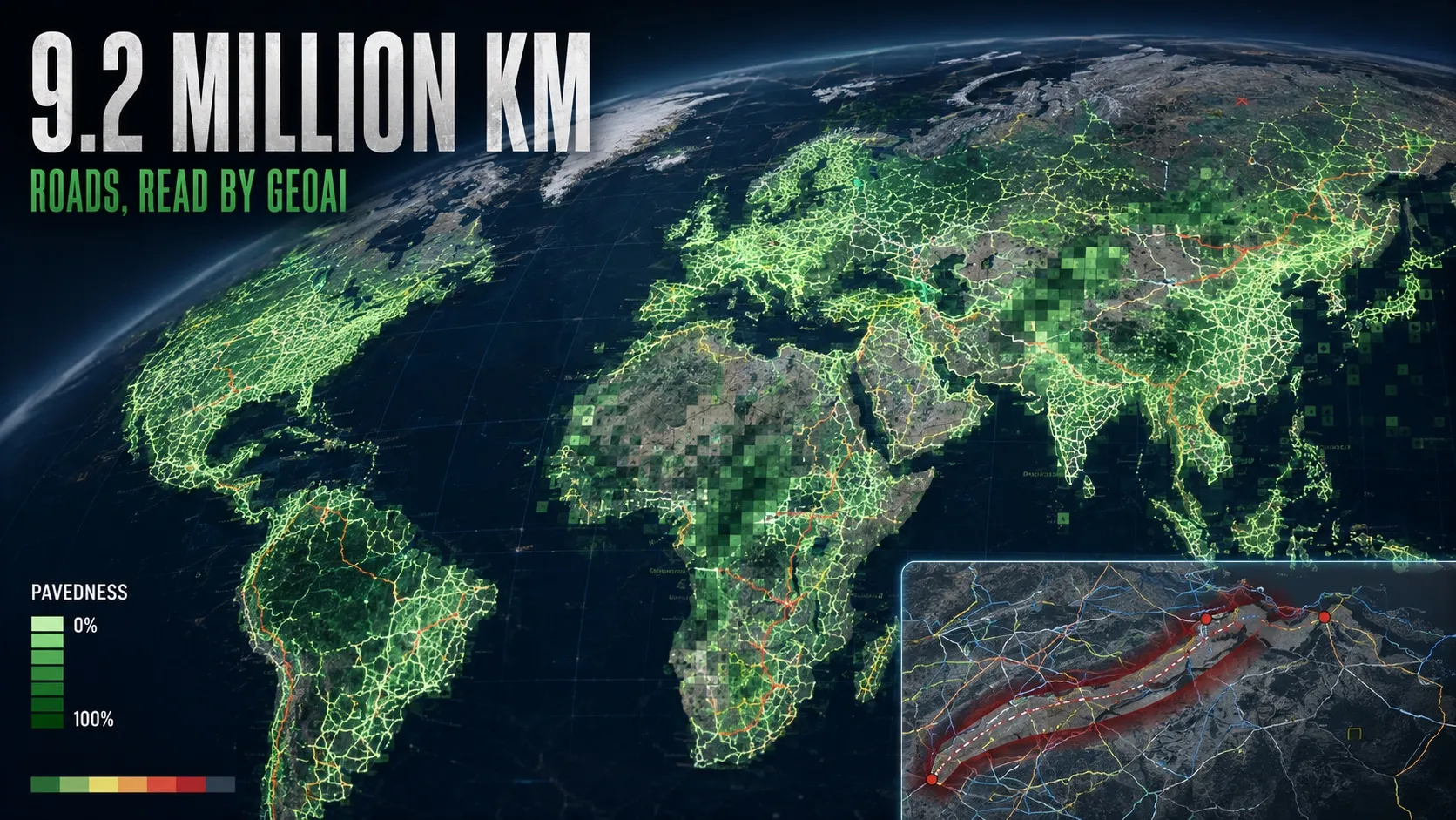 GeoAI visualization of global road pavedness and humanitarian passability