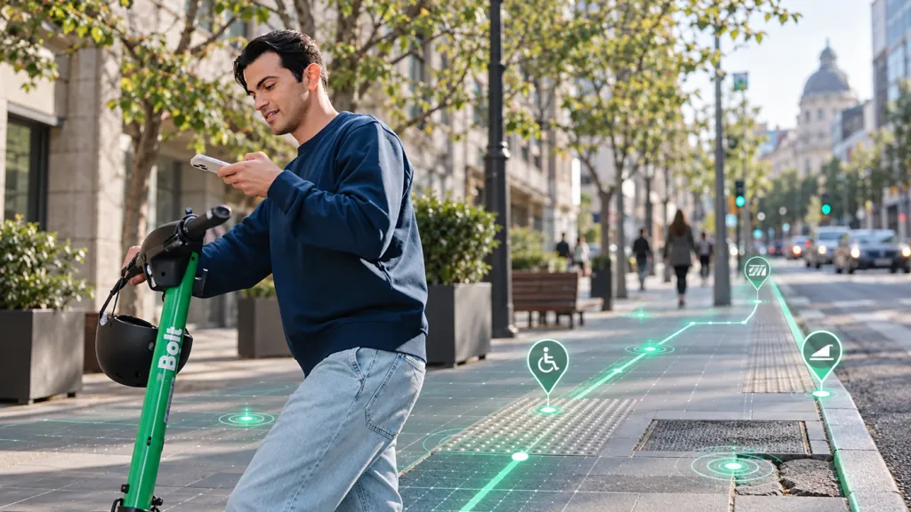 Bolt scooter mapping pavement accessibility with geospatial sensor overlays