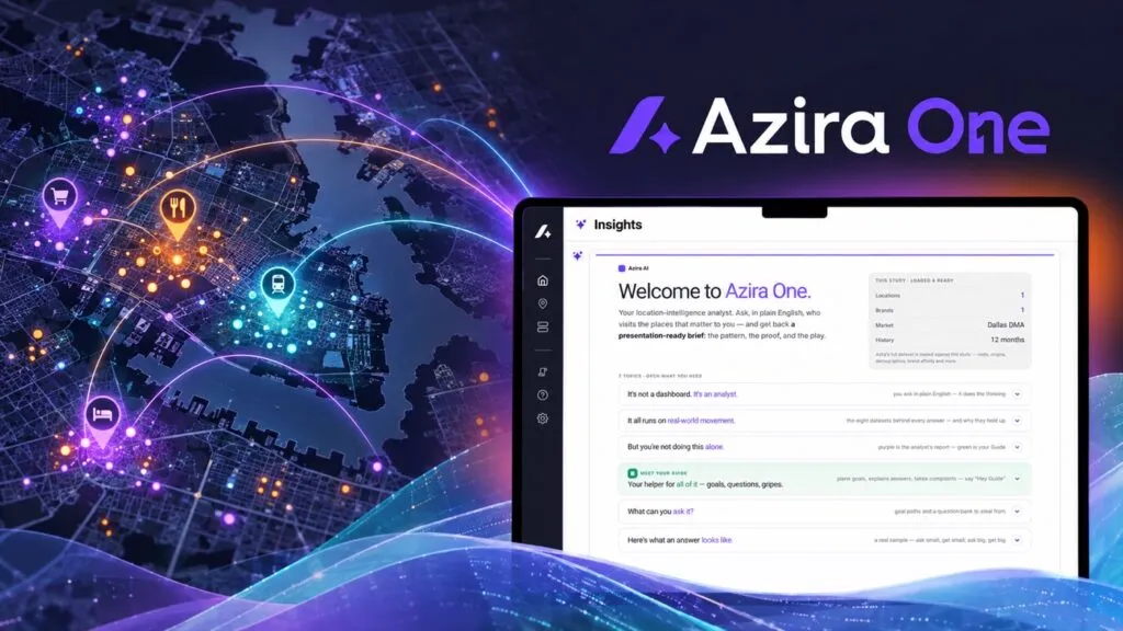 Azira One conversational location intelligence interface over a connected city map
